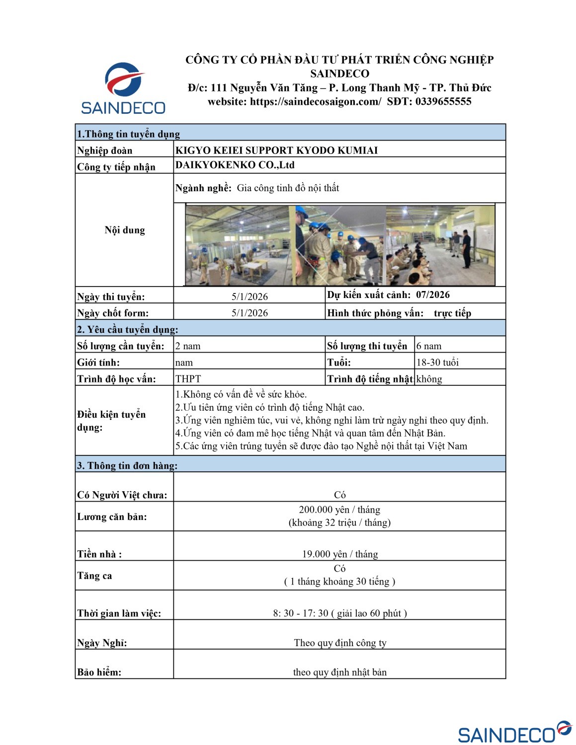 THÔNG TIN ĐƠN HÀNG TRANG TRÍ NỘI THẤT SAINDECO page 0001