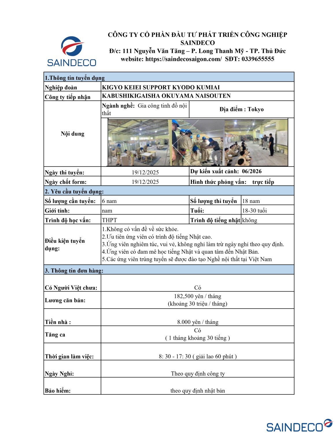 THÔNG TIN ĐƠN HÀNG TRANG TRÍ NỘI THẤT SAINDECO page 0001
