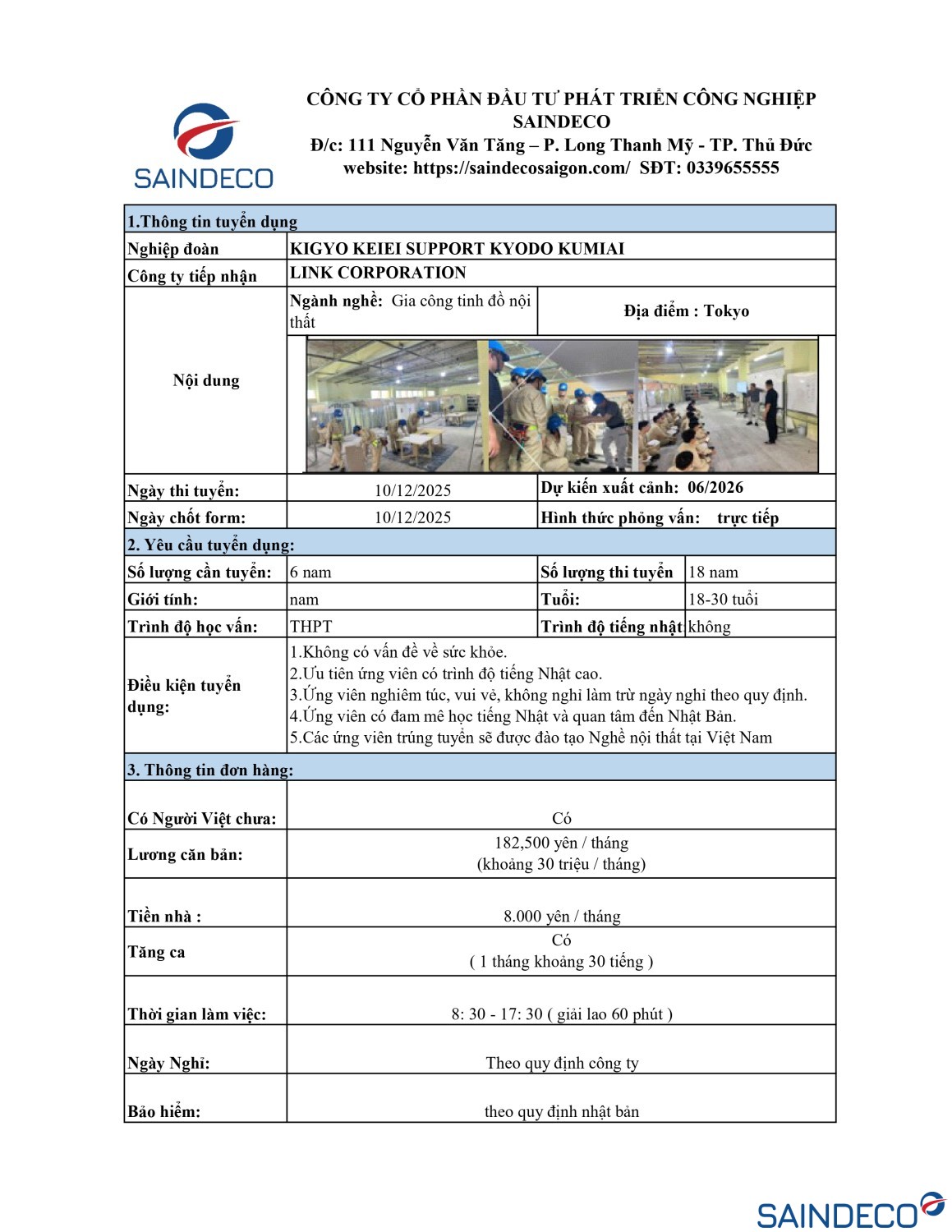 THÔNG TIN ĐƠN HÀNG TRANG TRÍ NỘI THẤT SAINDECO page 0001