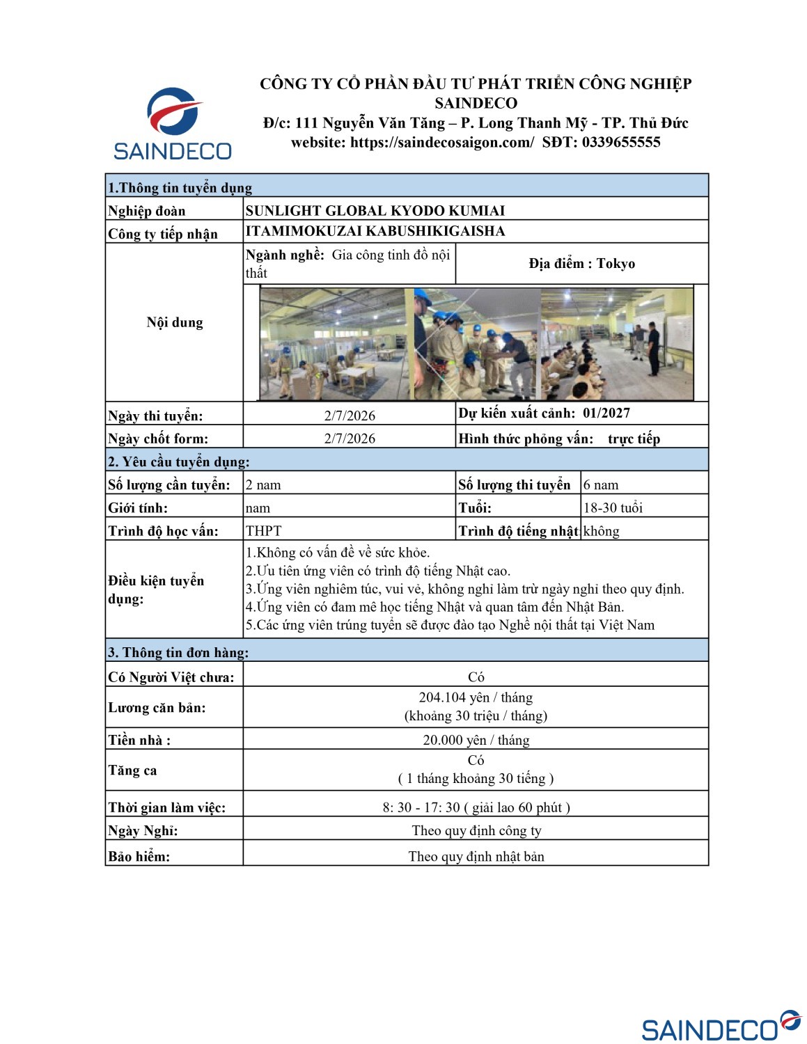 THÔNG TIN ĐƠN HÀNG TRANG TRÍ NỘI THẤT SAINDECO page 0001
